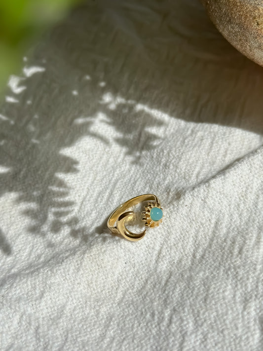Blue Sky Agate Sun & Moon Ring