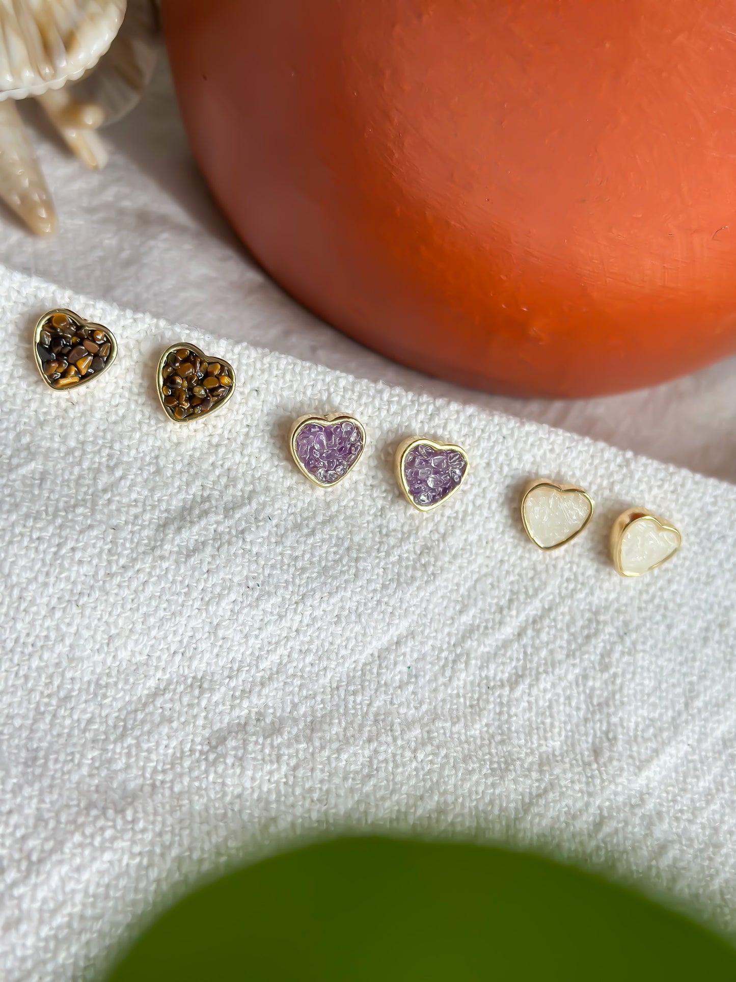 Tiger’s Eye Heart Studs: Grounding Love